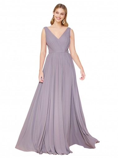 Shop Draped Floor Length High Neck V-Back Chiffon Bridesmaid Dress / Formal Prom Dress with Shirred Bodice UK