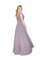 Draped Floor Length High Neck V-Back Chiffon Bridesmaid Dress / Formal Prom Dress with Shirred Bodice