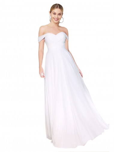 Shop Off the Shoulder Long Full Length Chiffon Bridesmaid Dress / Formal Prom Dress UK