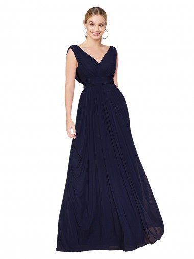 Shop Draped Long V-Neck Floor Length Chiffon Bridesmaid Dress / Formal Prom Dress UK