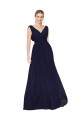 Draped Long V-Neck Floor Length Chiffon Bridesmaid Dress / Formal Prom Dress