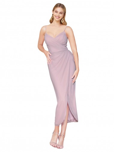 Shop Short Knee Length Chiffon Wrap Bridesmaid Dress / Cocktail Prom Dress with Straps UK