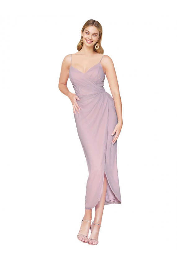 Short Knee Length Chiffon Wrap Bridesmaid Dress / Cocktail Prom Dress with Straps