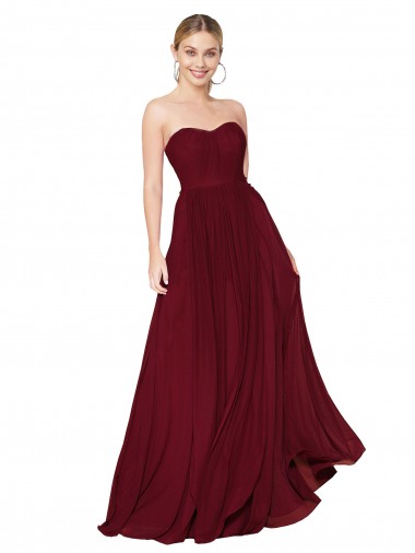 Shop Draped Strapless Long A-Line Chiffon Bridesmaid Dress / Formal Prom Dress UK