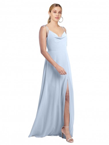 Shop Draped Cowl Neck Tied Straps Long Chiffon Bridesmaid Dress with Slit UK