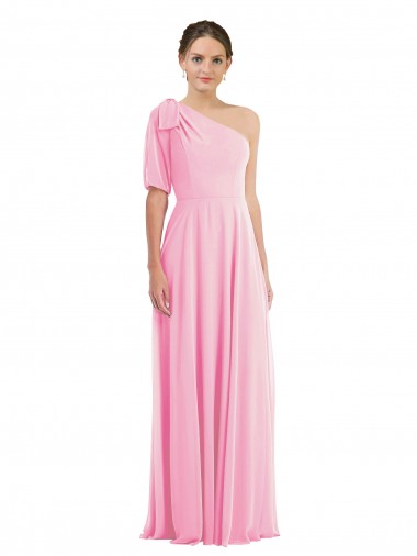 Shop Bow One Shoulder Flounce Sleeve Maxi Bridesmaid Dress UK