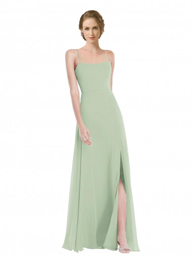 Shop Scoop Neck Tie Strap Maxi Bridesmaid Dress with Front Slit UK