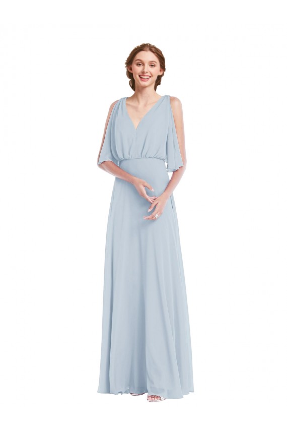 V-Neck Split Sleeves Blouson Bodice Maxi Bridesmaid Dress