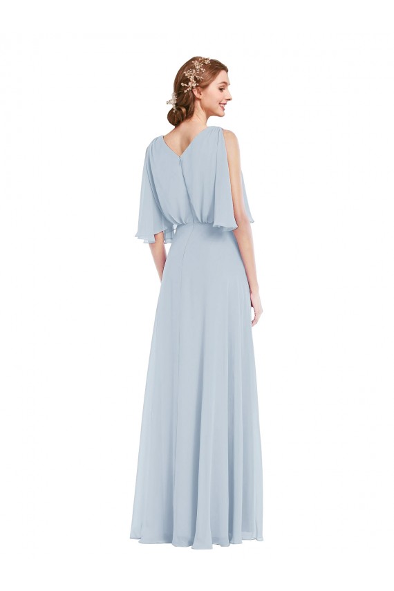 V-Neck Split Sleeves Blouson Bodice Maxi Bridesmaid Dress