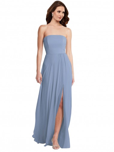 Shop Strapless A-Line Maxi Bridesmaid Dress with Front Slit UK