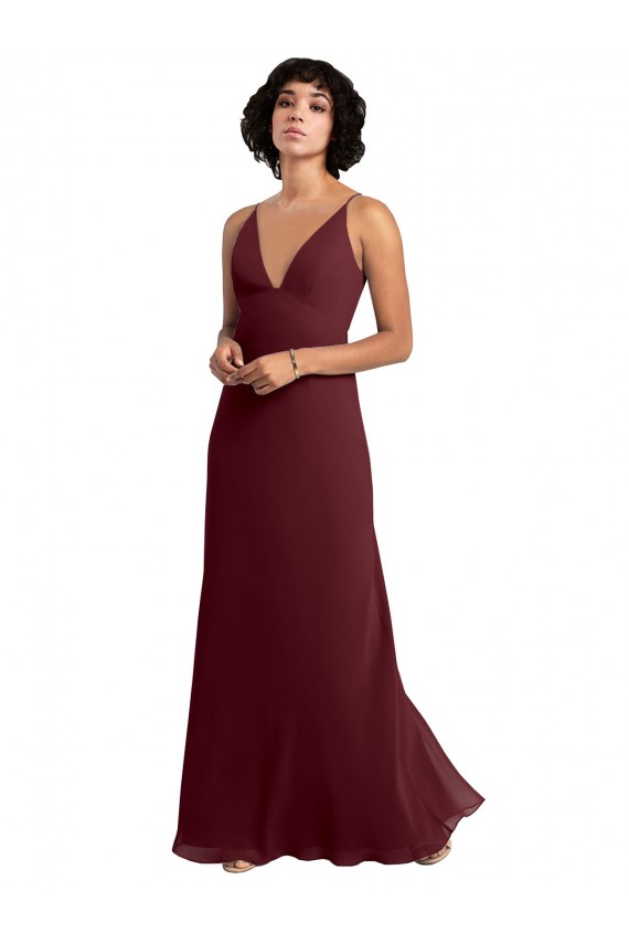 Notched Neckline Empire Waist Chiffon Slip Bridesmaid Dress