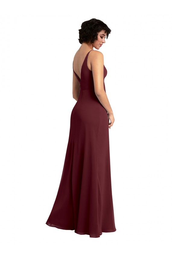 Notched Neckline Empire Waist Chiffon Slip Bridesmaid Dress