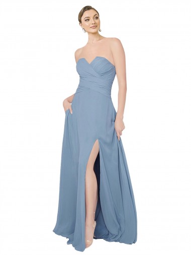 Shop Draped Sweetheart Chiffon Bridesmaid Dress with Front Slit UK