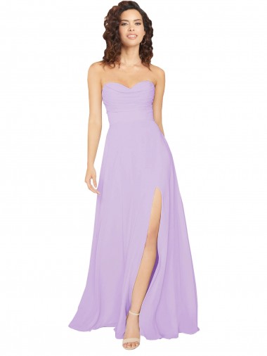 Shop Draped Sweetheart Long Chiffon Bridesmaid Dress with Front Slit UK