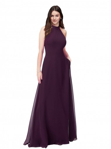 Shop Chiffon High-Halter Bridesmaids Dress with Keyhole Back UK