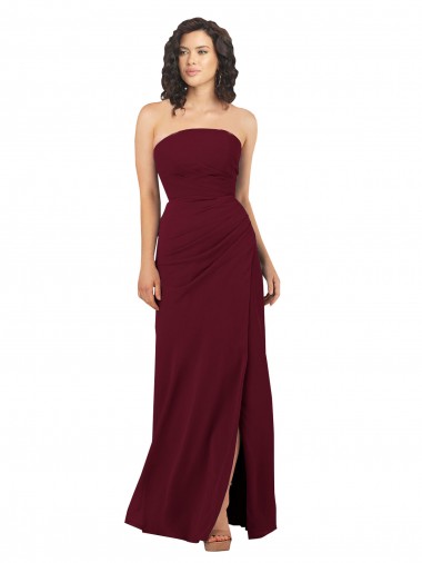 Shop Simple Strapless Chiffon Bridesmaid Dress with Rounded Neckline UK