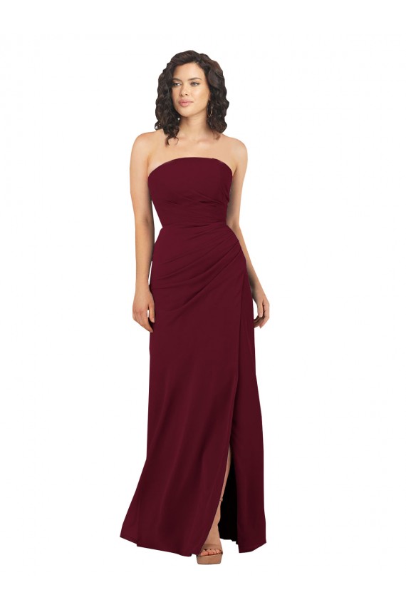 Simple Strapless Chiffon Bridesmaid Dress with Rounded Neckline