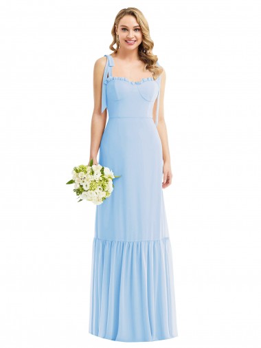 Shop Tie Shoulder Bustier Bodice Ruffle Hem Maxi Bridesmaid Dress UK