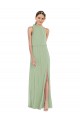 High Neck Scarf Tie Blouson Bodice Maxi Bridesmaid Dress with Front Slit