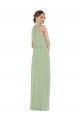 High Neck Scarf Tie Blouson Bodice Maxi Bridesmaid Dress with Front Slit