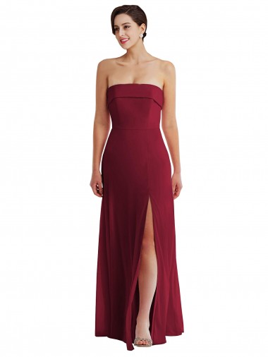 Shop Cuffed Strapless Maxi Formal Bridesmaid Dress with Front Slit UK