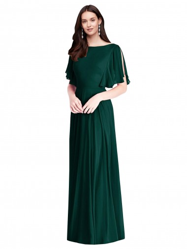 Shop Backless Floor Length Split Sleeves Maxi Bridesmaid Dress UK