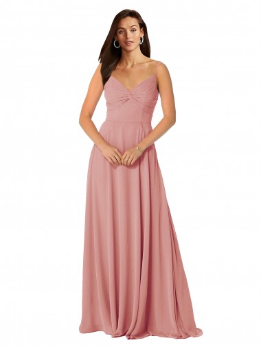 Shop Twist-Knot V-Neck Long Chiffon Bridesmaid Dress UK