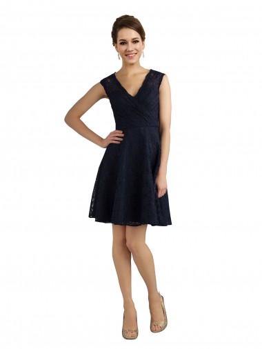 Shop Short V-Neck Lace Cocktail Bridesmaid Dress with Illusion Back UK