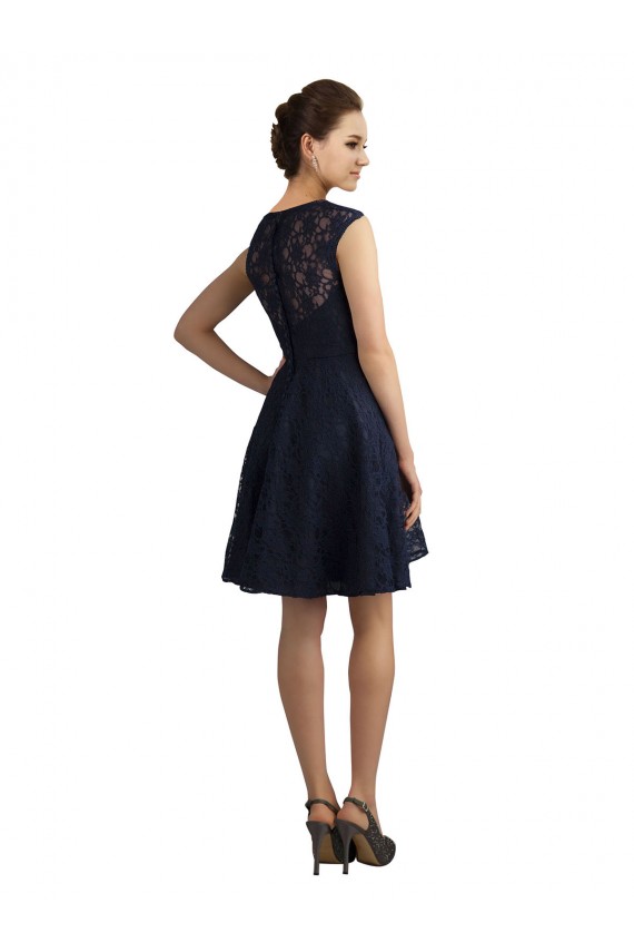 Short V-Neck Lace Cocktail Bridesmaid Dress with Illusion Back