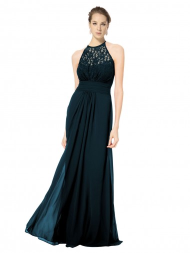 Shop Lace Halter Bodice Long Chiffon Bridesmaid Dress UK