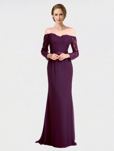 Shop Full Length Long Bridesmaid Dress with Lace Off The Shoulder Bodice UK