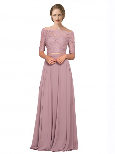 Shop Off the Shoulder Lace Crop Top A-Line Chiffon Bridesmaid Dress / Prom Dress UK