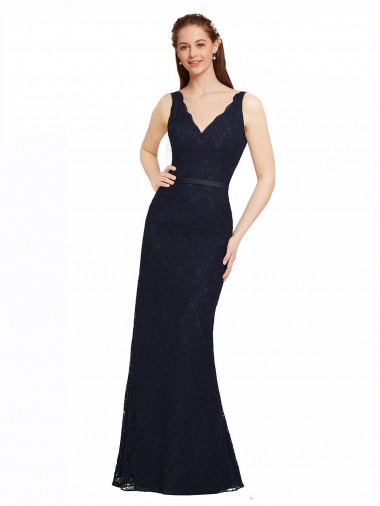 Shop Lace Bridesmaid Dress with Satin Waistband and Open Back UK