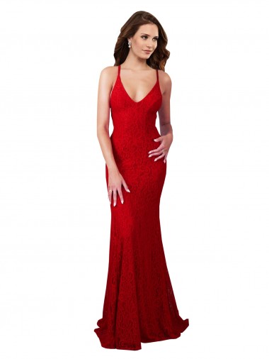 Shop Low Back V-Neckline Floor Length Formal Lace Bridesmaid Dress / Prom Dress UK