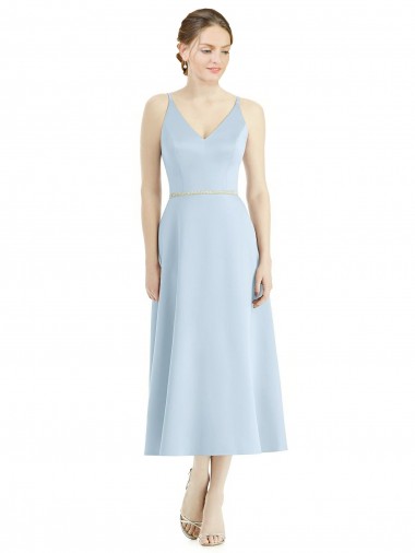 Shop Short Tea Length V-Neck Satin Bridesmaid Dress UK