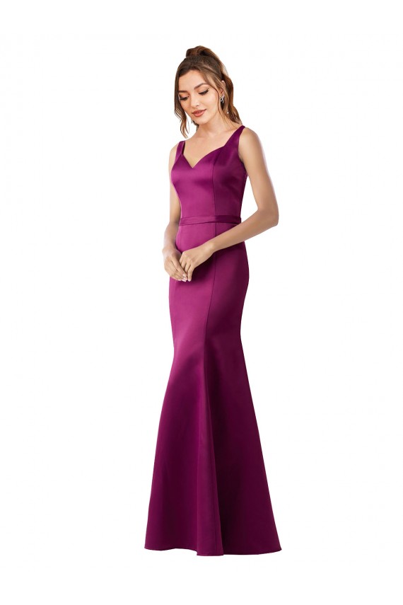 Fitted Sexy Open Back Formal Satin Bridesmaids Dress with Floral Details