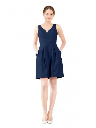 Shop V-Neck A-Line Satin Cocktail Bridesmaid Dress with Pockets UK