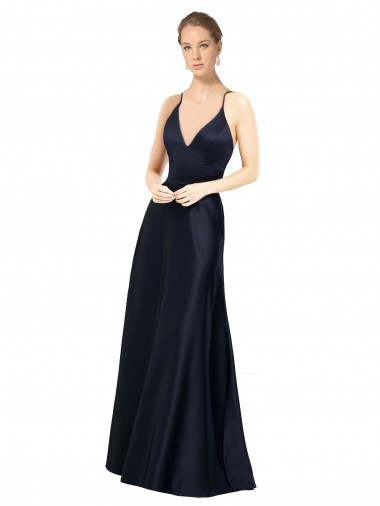 Shop Sexy Satin Bridesmaids Dress with Deep V-Neckline and Strappy Back UK