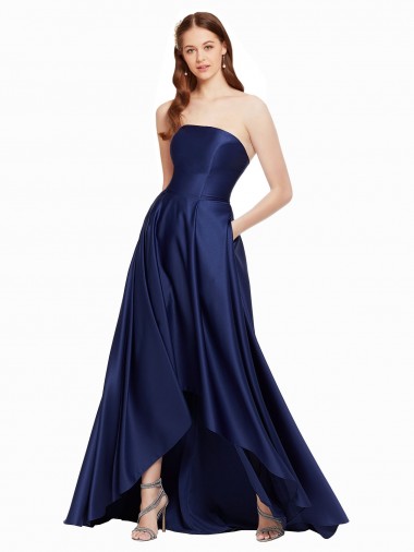 Shop High Low Strapless Formal Satin Bridesmaid Dress / Prom Dress with Pockets UK