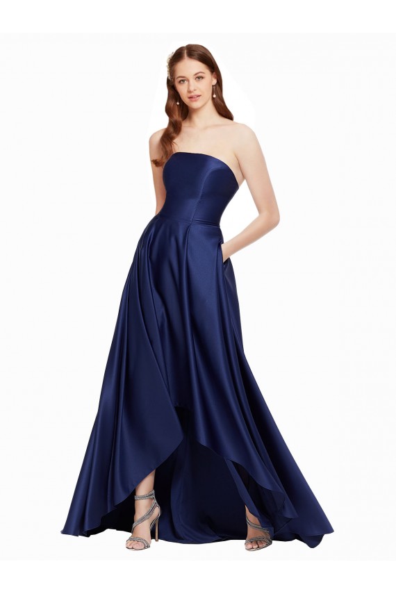 High Low Strapless Formal Satin Bridesmaid Dress / Prom Dress with Pockets