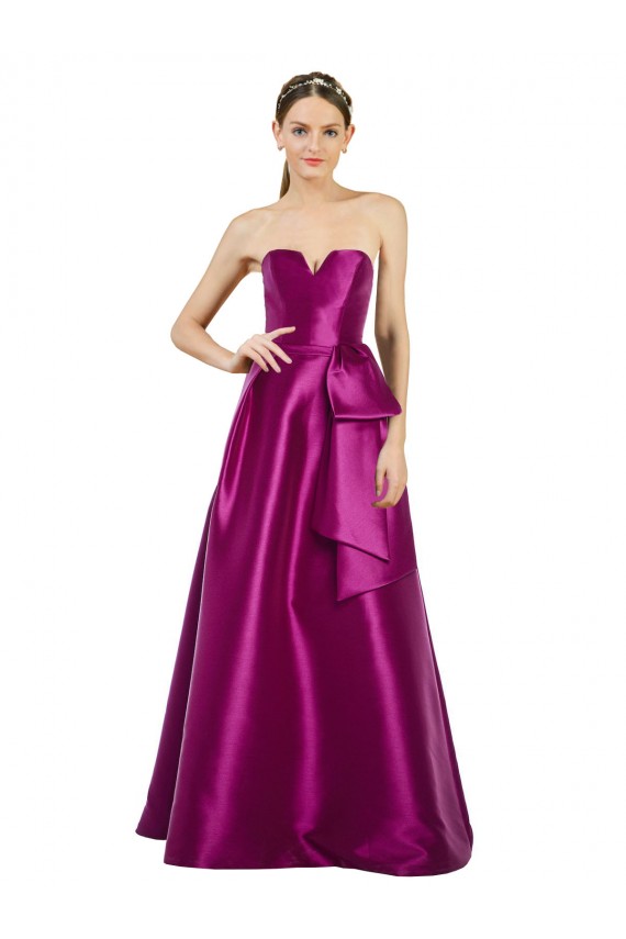 Sleeveless V-Neck Long Satin Bridesmaid Dress / Prom Dress with Bow Waist