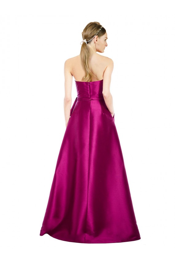 Sleeveless V-Neck Long Satin Bridesmaid Dress / Prom Dress with Bow Waist