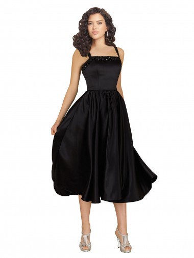 Shop Short Cocktail Length Square Neck Satin Bridesmaid Dress / Prom Dress with Beading UK