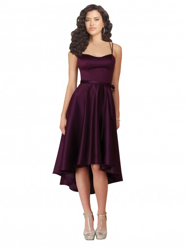 Shop Elegant High Low Satin Bridesmaid Dress / Prom Dress with Criss Cross Back UK