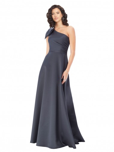 Shop Rouched One Shoulder Floor Length Formal Satin Bridesmaid Dress / Prom Dress with Bow UK