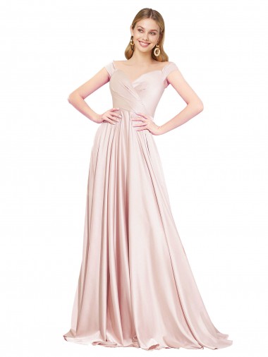 Shop A-Line Off the Shoulder Sweetheart Formal Satin Bridesmaid Dress / Prom Dress UK