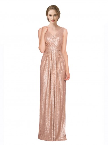 Shop Draped V-Neck Striking Sheath Floor Length Formal Sequin Bridesmaid Dress / Prom Dress UK