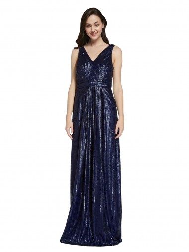 Shop Long V-Neck Sparking Formal Sequin Bridesmaid Dress / Prom Dress with Low V-Back UK