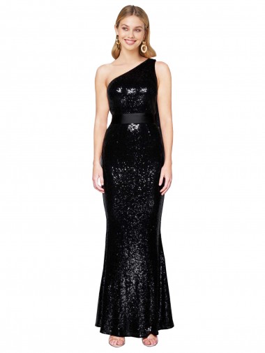 Shop Draped One Shoulder Long Full Length Formal Sequin Bridesmaid Dress / Prom Dress UK