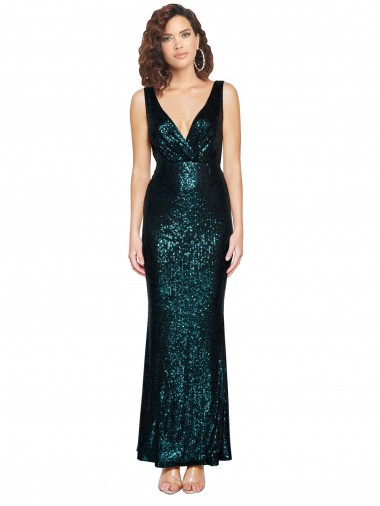 Shop V-Neck Full Length Formal Sequin Bridesmaid Dress / Prom Dress with Draped Back UK